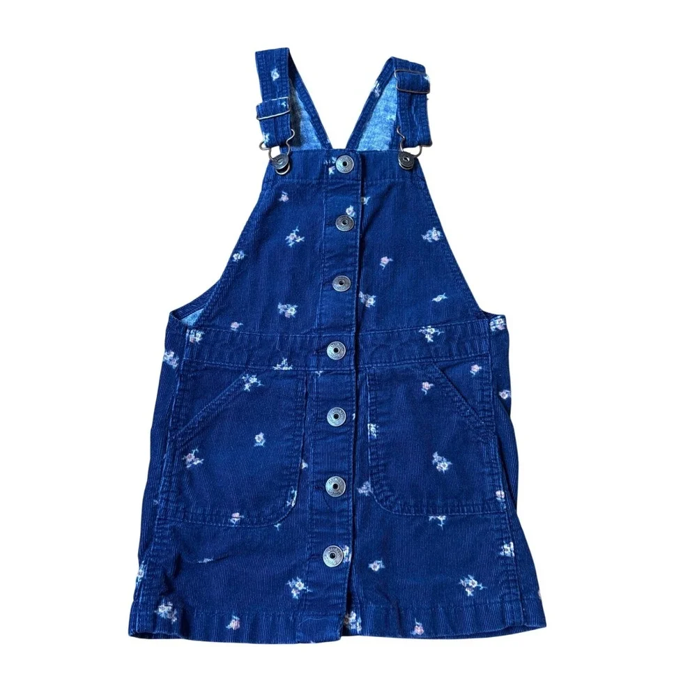 OshKosh B'gosh Jumper Dress Girls Blue Floral Corduroy Overall SIZE 4T
